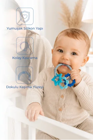 Babyjem Silikon Halka Diş Kaşıyıcı Mavi