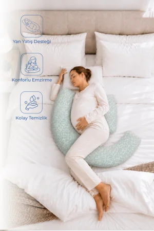 Babyjem Sırt Destekli Hamile Ve Emzirme Yastığı Yeşil Çiçek