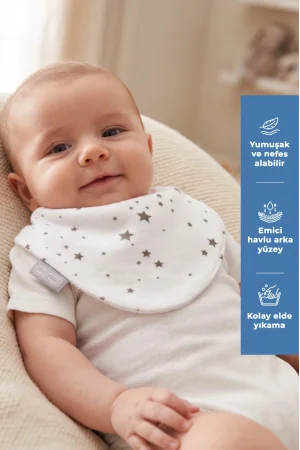 Babyjem Yenidoğan Fular Yıldızlı Mama Önlüğü Gri
