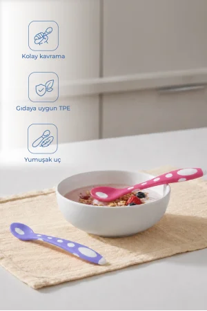 Babyjem Yumuşak Uçlu Mama Kaşığı Pembe-Mor