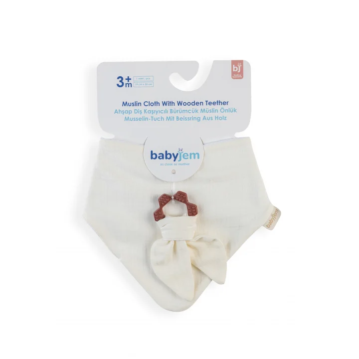 Babyjem Silikon Diş Kaşıyıcılı Müslin Mama Önlüğü Ekru