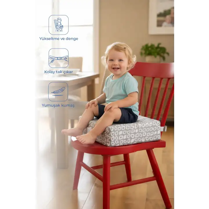 Babyjem QuickBoost Bebek Mama Sandalye Yükseltici Minder Gri Kare