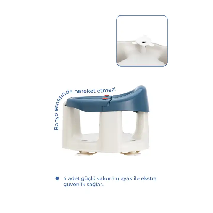Babyjem Önden Açılır Banyo ve Mama Oturağı ve Hediye Minderli - 2  Li Set İndigo Mavi