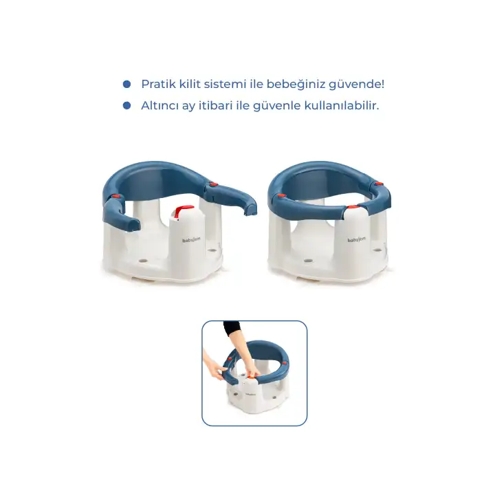 Babyjem Önden Açılır Banyo ve Mama Oturağı ve Hediye Minderli - 2  Li Set İndigo Mavi