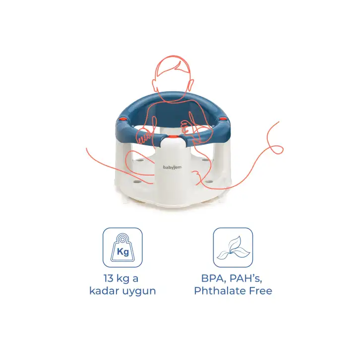 Babyjem Önden Açılır Banyo ve Mama Oturağı ve Hediye Minderli - 2  Li Set İndigo Mavi