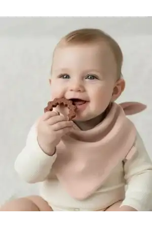 Babyjem Silikon Diş Kaşıyıcılı Müslin Mama Önlüğü Somon