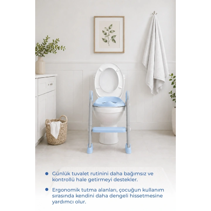 Babyjem Basamaklı Katlanır Klozet Adaptörü Soft Mavi
