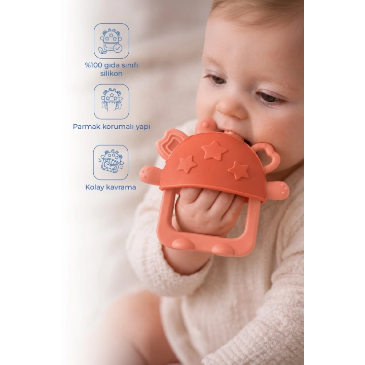 Babyjem Crabby Tutma Halkalı Silikon Diş Kaşıyıcı Turuncu