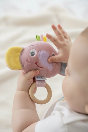 Babyjem Ahşap Halkalı Sevimli Fil Dişlik Gül Kurusu