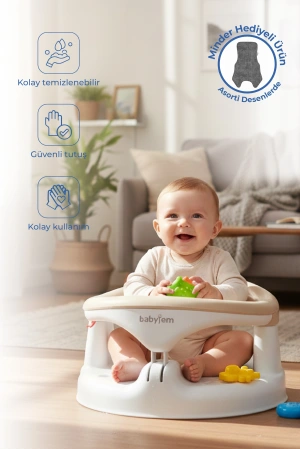 Babyjem Yandan Açılır Banyo ve Mama Oturağı & Hediye Minderli 2li Set Taş