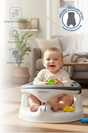 Babyjem Yandan Açılır Banyo ve Mama Oturağı & Hediye Minderli 2li Set Antrasit
