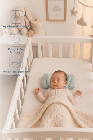 Babyjem Ayarlanabilir Düz Kafa Yastığı Yeşil Çiçek