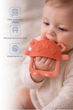 Babyjem Crabby Tutma Halkalı Silikon Diş Kaşıyıcı Turuncu