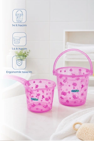 Babyjem Şeffaf Kova & Maşrapa Set Pembe Desenli