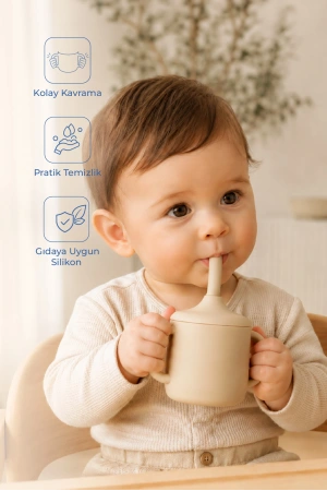 Babyjem Silikon Pipetli Bardak Ekru