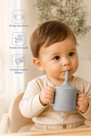 Babyjem Silikon Pipetli Bardak Gri