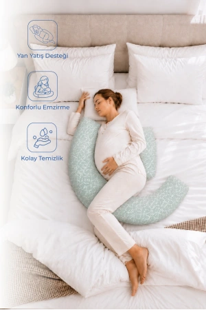 Babyjem Sırt Destekli Hamile Ve Emzirme Yastığı Yeşil Çiçek