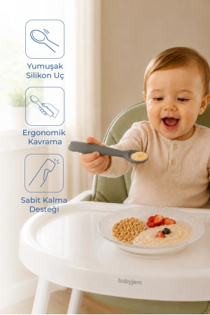 Babyjem Yumuşak Uçlu Silikon Kaşık Gri