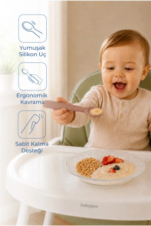 Babyjem Yumuşak Uçlu Silikon Kaşık Latte
