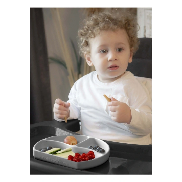 Babyjem Vakum Tabanlı Silikon Tabak Gri - Bpa Içermez