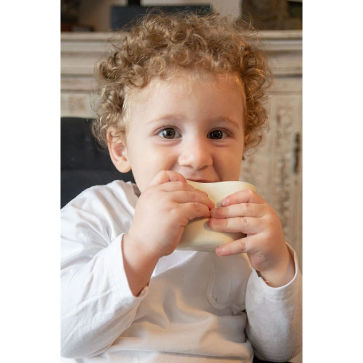 Babyjem Silikon Bardak + Silikon Mama Kaşığı Ekru Silikon Bebek Beslenme Seti