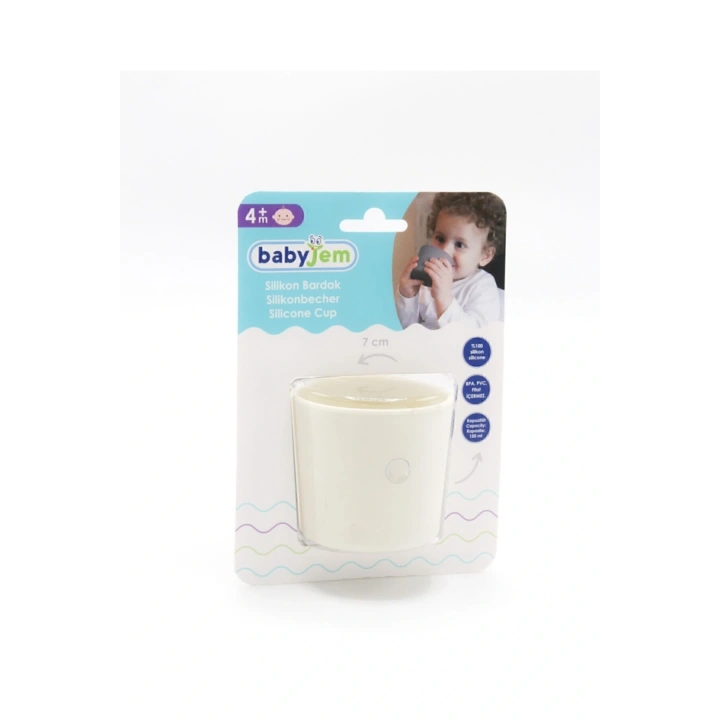 Babyjem Silikon Bardak + Silikon Mama Kaşığı Ekru Silikon Bebek Beslenme Seti