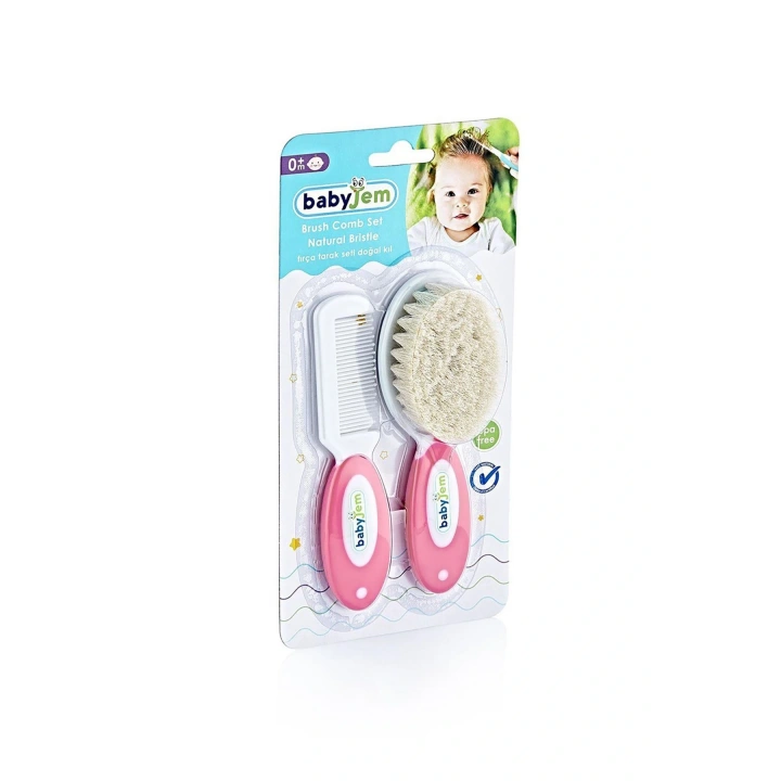Babyjem Fırça Tarak Seti Doğal Kıl Pembe