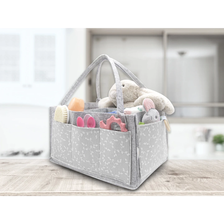 Babyjem Keçe Anne Bebek Bakım Çantası Organizer Gri Çiçek