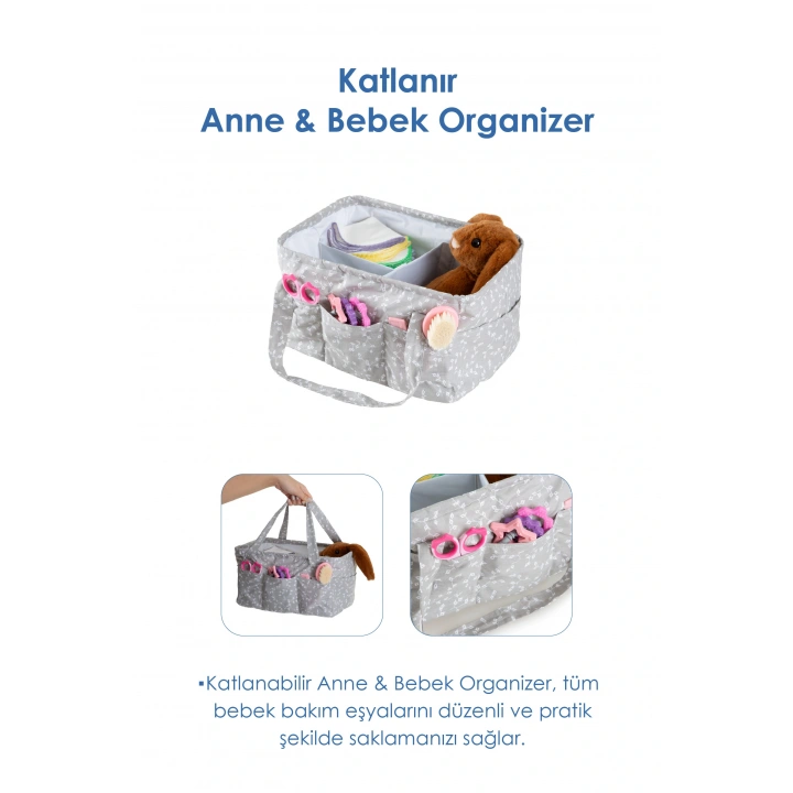 Babyjem Katlamalı Anne&bebek Organizer Gri Çiçek