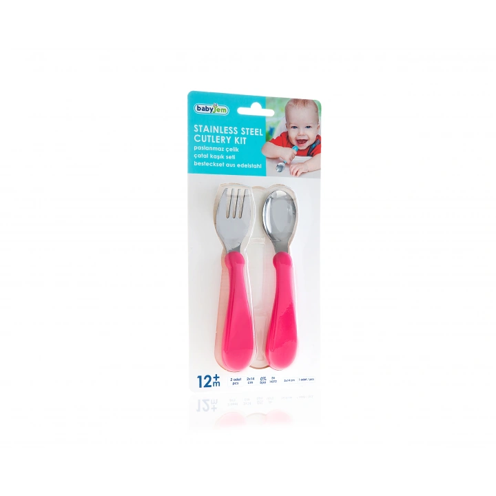 Babyjem Paslanmaz Çelik Çatal Kaşık Seti - Pembe