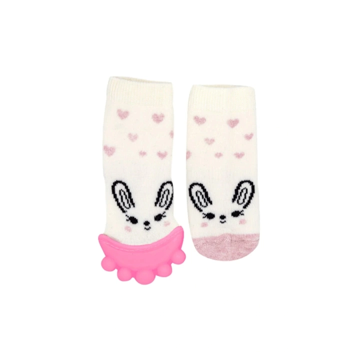 Babyjem Diş Kaşıyıcılı Havlu Bebek Çorabı Pembe