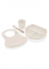 Babyjem Silikon Beslenme Seti Ekru - Silikon Önlük & Tabak & Bardak & Kaşık - Bpa Free