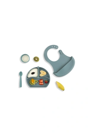 Babyjem Silikon Beslenme Seti Mint - Silikon Önlük & Tabak & Bardak & Kaşık - Bpa Free