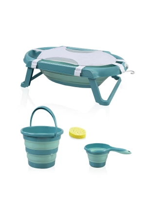 Babyjem Katlanır Bebek Banyo Küveti 5li Set Turkuaz Renk