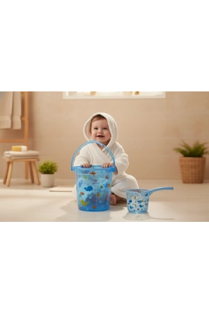 Babyjem Şeffaf Kova & Maşrapa Set Mavi Desenli