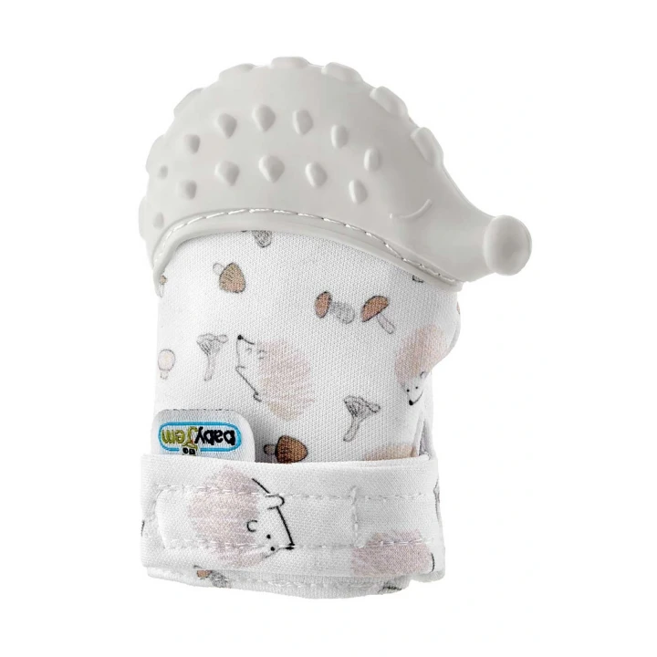 Babyjem Hışırtılı Silikon Diş Kaşıyıcı Eldiven Kirpi - Ekru