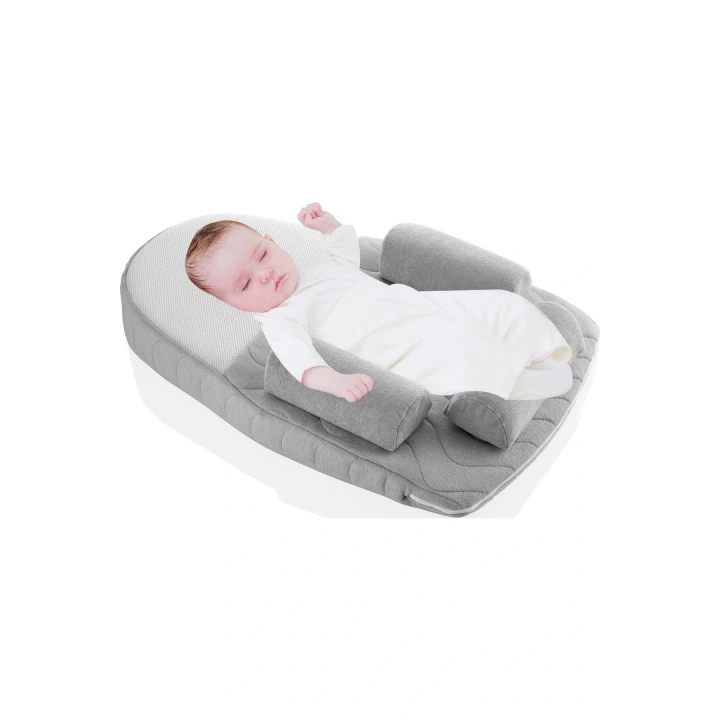Babyjem Kiraz Çekirdekli Düz Kafa Fonksiyonlu Reflü Yastığı Gri