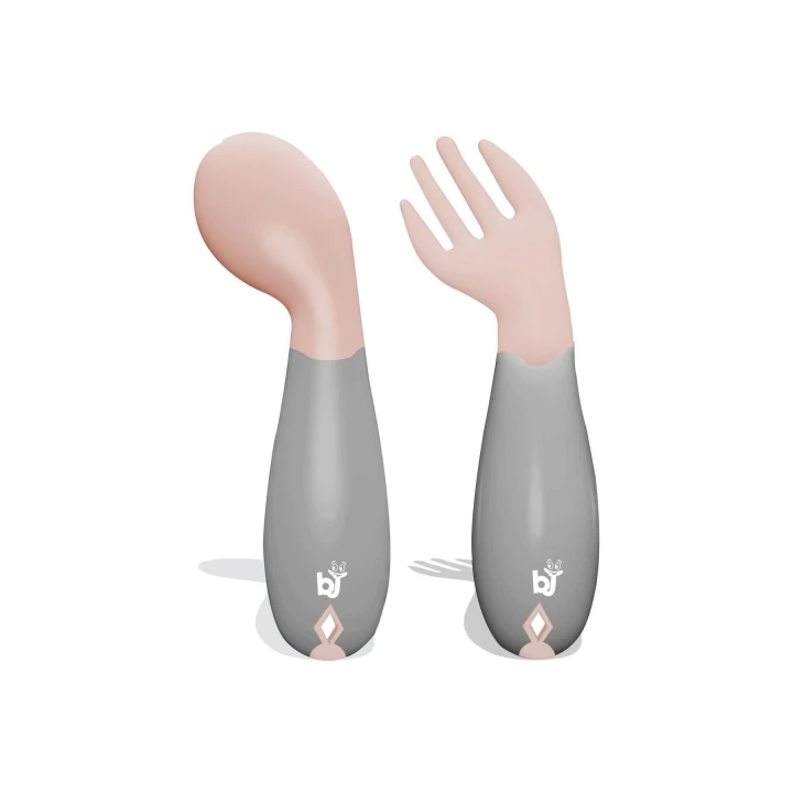 Babyjem Açılı Mama Çatal Kaşık Seti - Gül Kurusu