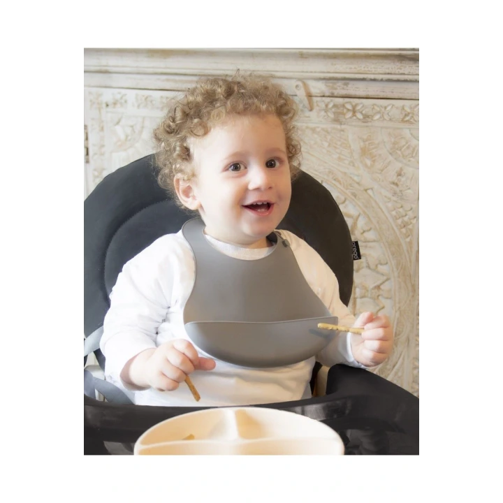 Babyjem Mini Silikon Önlük Gri