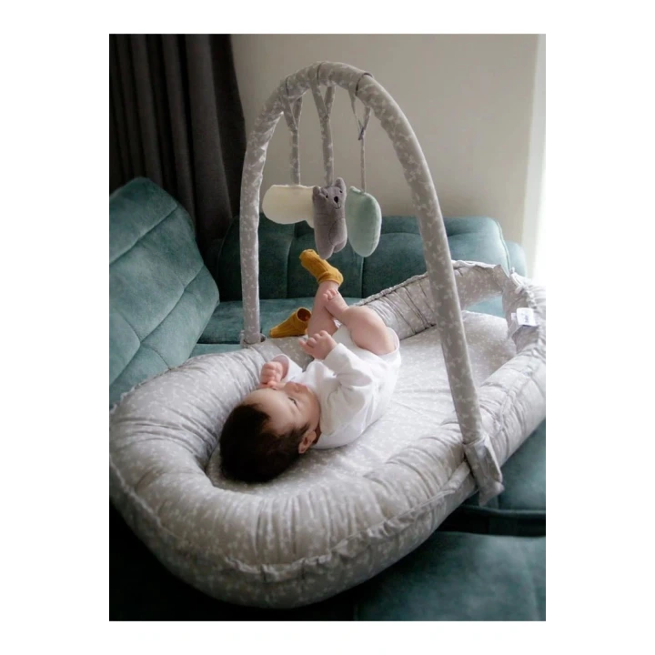 Babyjem Oyuncaklı Anne Baba Yanı Yatağı Gri Çiçek