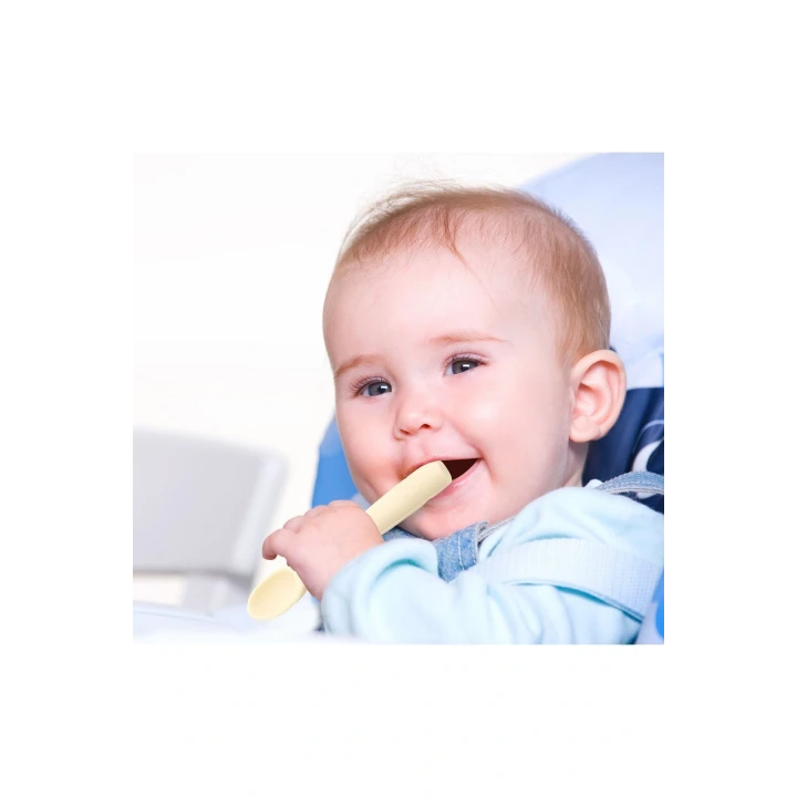 Babyjem Diş Kaşıyıcılı Silikon Kaşık Ekru - Bpa & Pvc & Latex & Plastik Içermez.