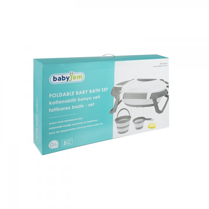 Babyjem Katlanır Bebek Banyo Küvet Seti 5 Parça Antrasit (Havlu Fileli)