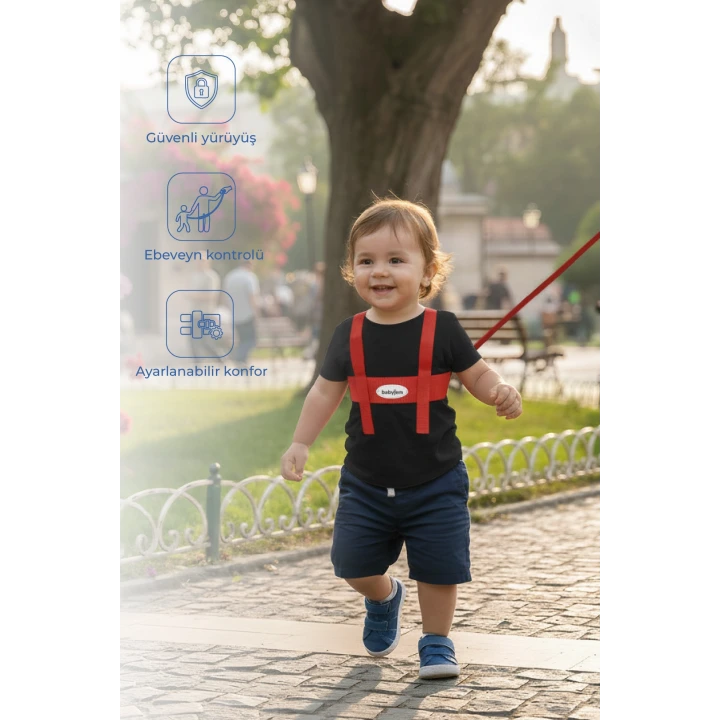 Babyjem Çocuk Yürüme Yardımcısı Güvenlik Kemeri Kırmızı