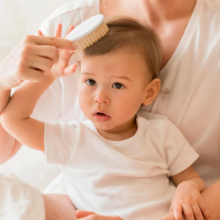 Babyjem Sertifikalı Yumuşak Doğal Bebek Kıl Fırça Tarak Seti Mavi