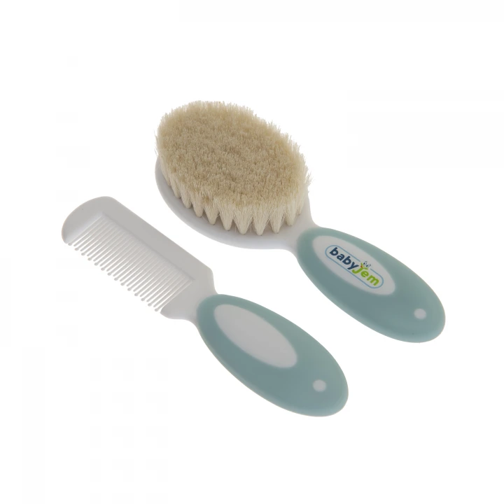 Babyjem Sertifikalı Yumuşak Doğal Bebek Kıl Fırça Tarak Seti Mavi