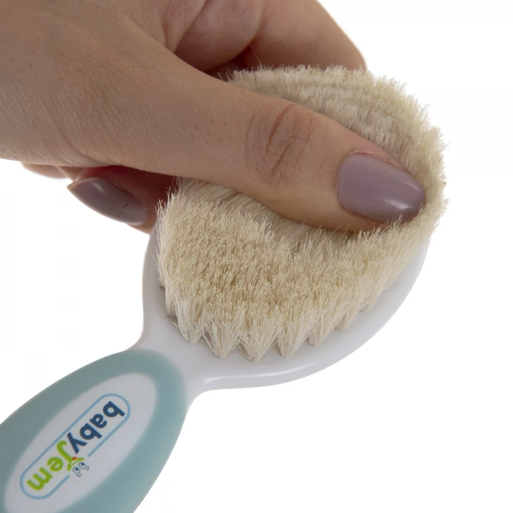 Babyjem Sertifikalı Yumuşak Doğal Bebek Kıl Fırça Tarak Seti Mavi