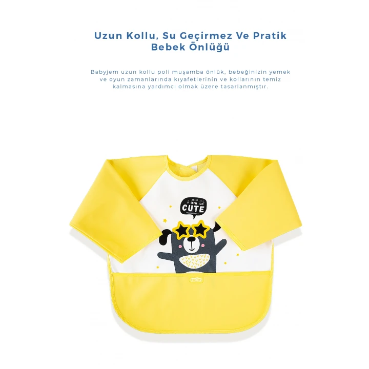 Babyjem Poli Muşamba Kollu Mama Önlüğü Sarı Outlet
