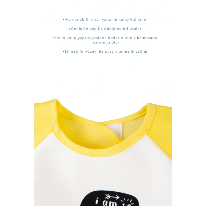 Babyjem Poli Muşamba Kollu Mama Önlüğü Sarı Outlet