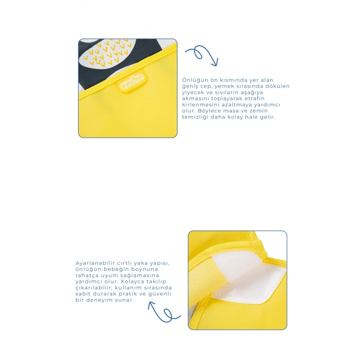 Babyjem Poli Muşamba Kollu Mama Önlüğü Sarı Outlet