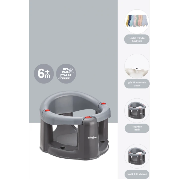 Babyjem Önden Açılır Banyo ve Mama Oturağı ve Hediye Minderli - 2Li Set Gri
